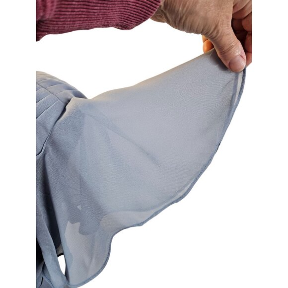 Lavetir Womens Dusty Blue Pleated V-Neck Chiffon Midi Dress Size 4 Lace-Up Back - Picture 6 of 12